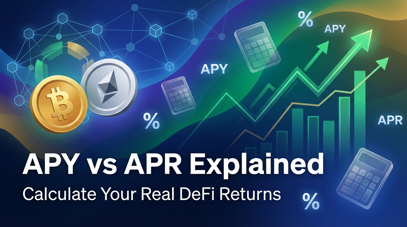 DeFi Returns Calculator - APY vs APR Explained with cryptocurrency charts and financial calculations