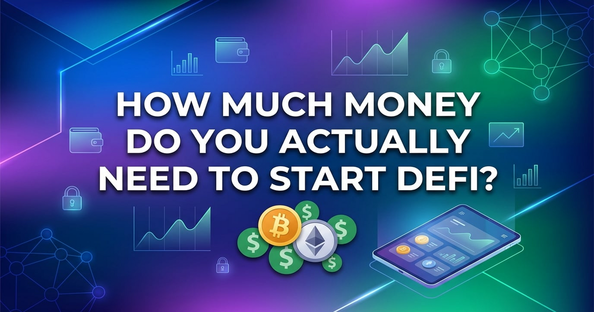 DeFi minimum investment amounts with cryptocurrency coins and dollar signs