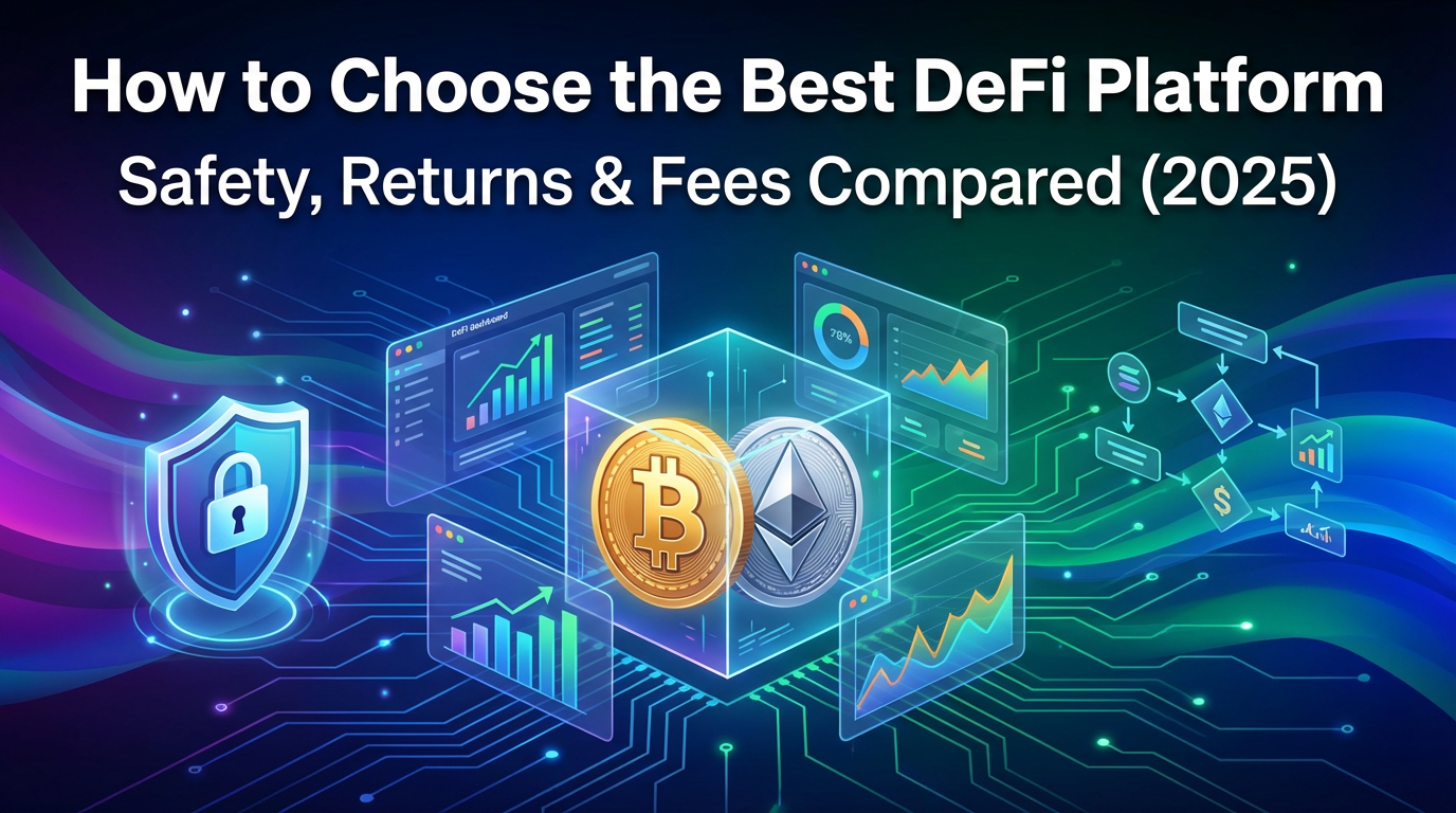 DeFi platform comparison guide showing safety, returns, and fees analysis for cryptocurrency investors